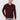 Man wearing burgundy long sleeve polo shirt and light grey jeans on white background