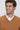 Man wearing a brown V-neck sweater over a white shirt, dynamic fit, casual style