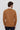 Back view of a man wearing a brown long sleeve V-neck sweater over a white shirt