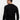 Man wearing a black long sleeve V-neck t-shirt with relaxed fit, back view