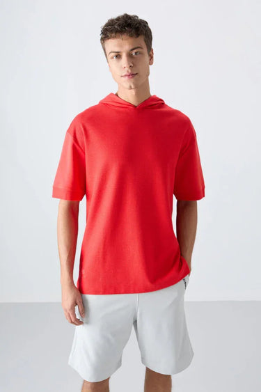 TOMMYLIFE Men's Oversize Fit Textured Cotton Basic T-Shirt
