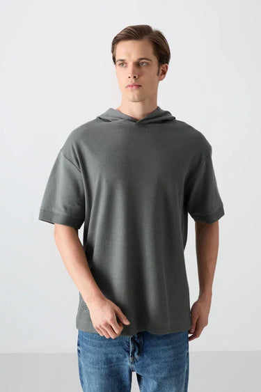 TOMMYLIFE Men's Oversize Fit Textured Cotton Basic T-Shirt