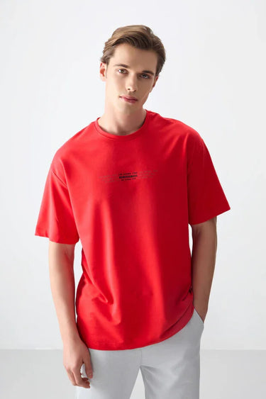 TOMMYLIFE Men's Oversize Fit Printed Soft Textured Cotton T-Shirt