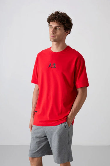 TOMMYLIFE Men's Oversize Fit Contemporary Print Soft Cotton T-Shirt