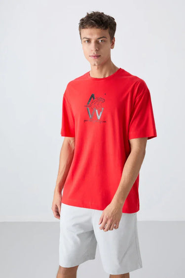 TOMMYLIFE Men's Oversize Fit Modern Print Soft Cotton T-Shirt