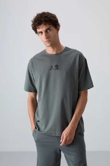 TOMMYLIFE Men's Oversize Fit Contemporary Print Soft Cotton T-Shirt