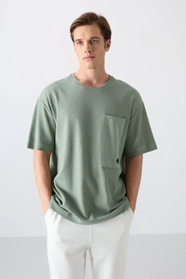 TOMMYLIFE Men's Oversize Fit Basic Thick Textured Cotton T-Shirt