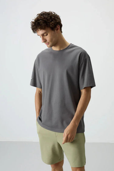 TOMMYLIFE Men's Oversize Fit Printed Textured Heavy Cotton T-Shirt