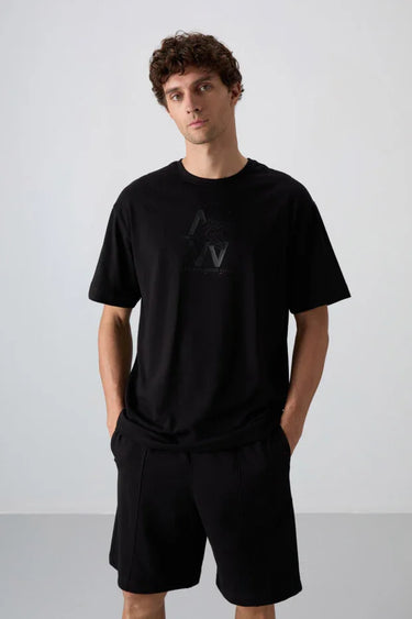 TOMMYLIFE Men's Oversize Fit Modern Print Soft Cotton T-Shirt