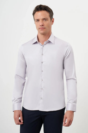 Morven Men's Cotton Solid Stiff Collar Slim Fit Shirt