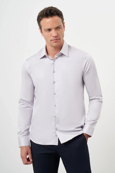 Morven Men's Cotton Solid Stiff Collar Slim Fit Shirt