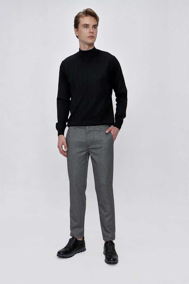 Morven Men's Gray Polyviscon Patterned Slim Fit Trousers