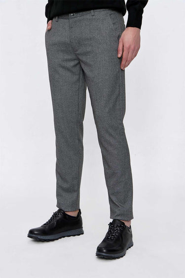 Morven Men's Gray Polyviscon Patterned Slim Fit Trousers