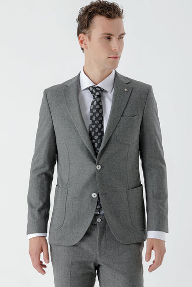 Morven Men's Gray Patterned Slim Fit Suit