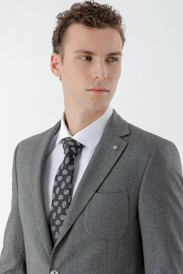Morven Men's Gray Patterned Slim Fit Suit