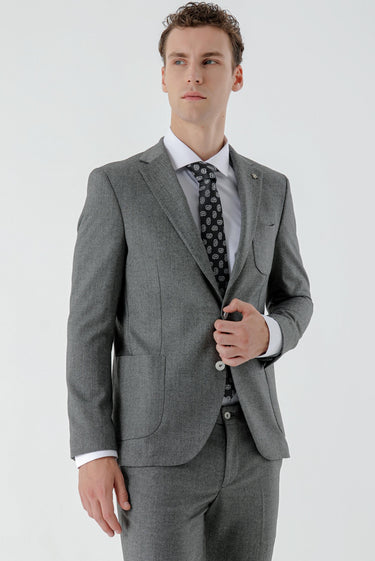 Morven Men's Gray Patterned Slim Fit Suit