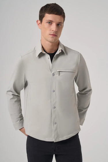 Morven Men's Gray Polyester Berber Collar Shirt Jacket