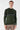 Man wearing olive green ribbed knit sweater with grey stripe, casual style