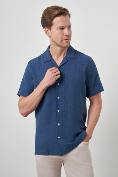 Morven Men’s Indigo Linen Short-Sleeve Shirt