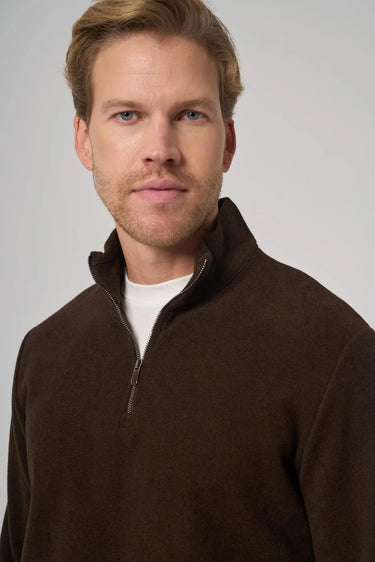 Morven Men's BROWN Zippered Bato Collar Dynamic Fit Sweatshirt