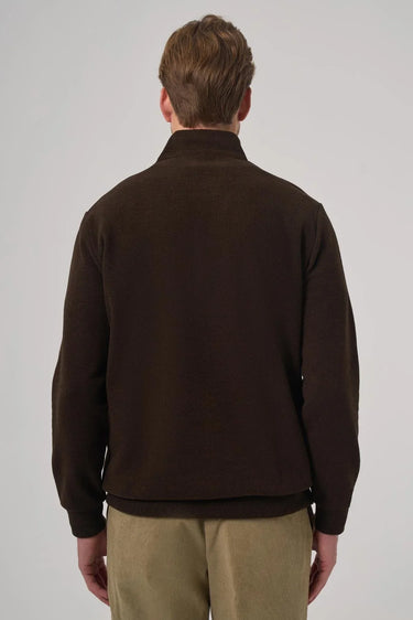 Morven Men's BROWN Zippered Bato Collar Dynamic Fit Sweatshirt