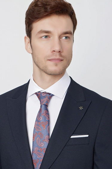 Morven Men's Navy Jacquard Slim Fit Suit