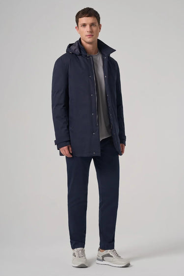 Morven Men's Navy Long Coat with Detachable Hood