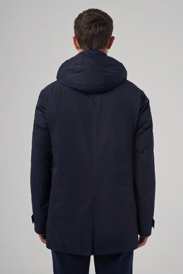 Morven Men's Navy Long Coat with Detachable Hood