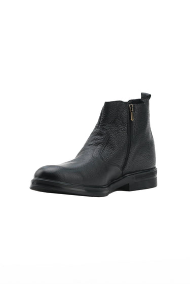 Black leather men's casual ankle boot with side zipper on white background