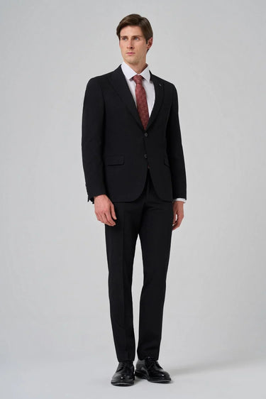 Morven Men's Black Polyviscon Basic Slim Fit Pointed Collar Suit