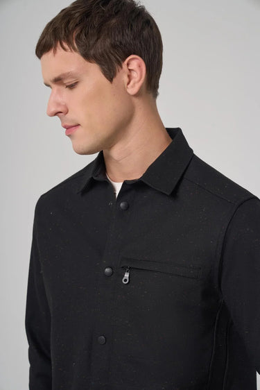 Morven Men's Black Polyviscon Worker Shirt Jacket