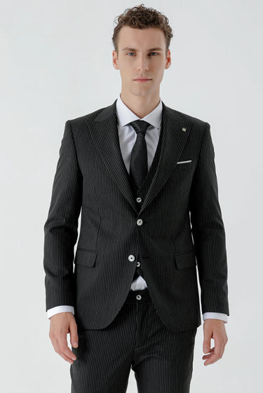 Morven Men's Black Striped Slim Fit Suit