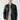 Man wearing black faux leather bomber jacket with zip details and grey jeans on white background