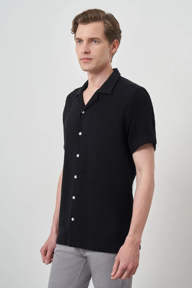 Men’s Linen Regular Fit Short Sleeve Apron-Collar Shirt