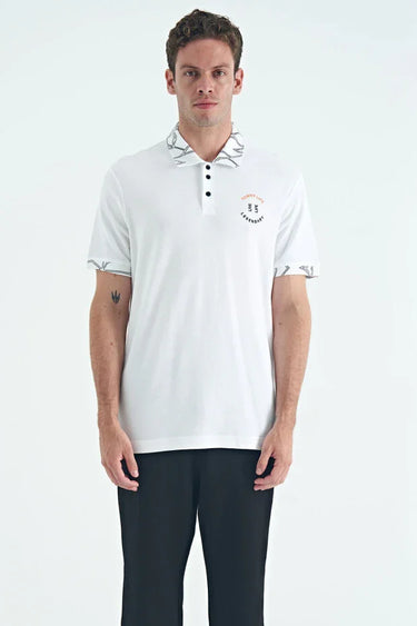 TOMMYLIFE Men's Standard Fit Embroidered Detail Polo T-Shirt
