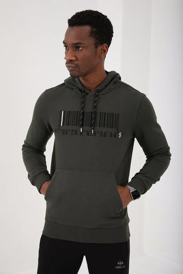 TOMMYLIFE Men's Standard Fit Hooded Sweatshirt with Embroidered Kangaroo Pocket