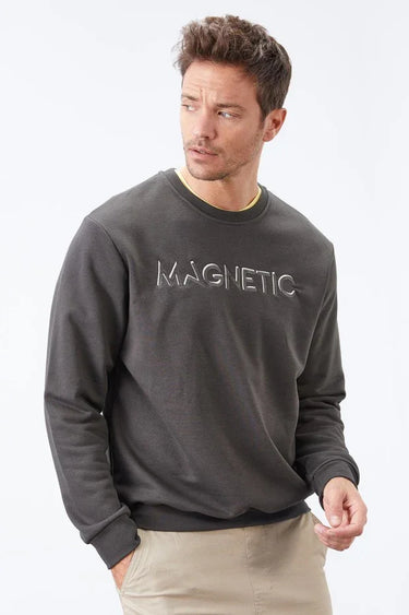 Embroidered Crew Neck Relaxed Fit Men’s Fleece Sweatshirt