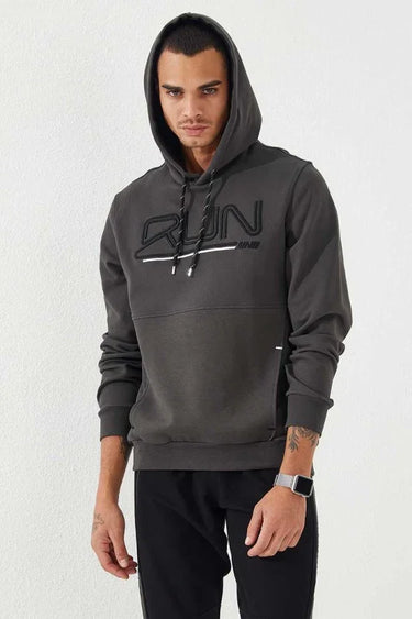 TOMMYLIFE Men's Standard Fit Hooded Sweatshirt with Embroidered Text Detail