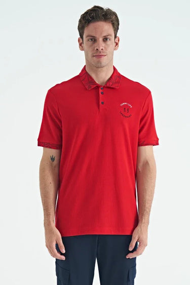 TOMMYLIFE Men's Standard Fit Embroidered Detail Polo T-Shirt