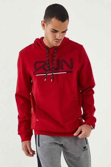 TOMMYLIFE Men's Standard Fit Hooded Sweatshirt with Embroidered Text Detail