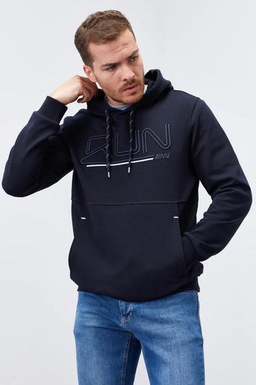 TOMMYLIFE Men's Standard Fit Hooded Sweatshirt with Embroidered Text Detail