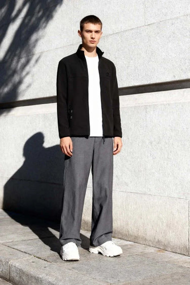 Embroidered Stand Collar Zip-Up Men’s Fleece Sweatshirt