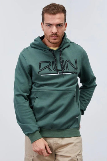 TOMMYLIFE Men's Standard Fit Hooded Sweatshirt with Embroidered Text Detail