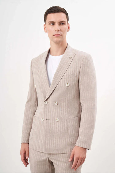 Morven Men's Brown Linen Double-Breasted Slim Fit Suit