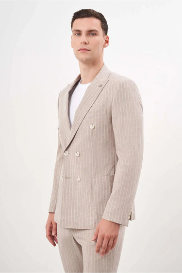 Morven Men's Brown Linen Double-Breasted Slim Fit Suit