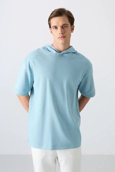 TOMMYLIFE Men's Oversize Fit Textured Cotton Basic T-Shirt
