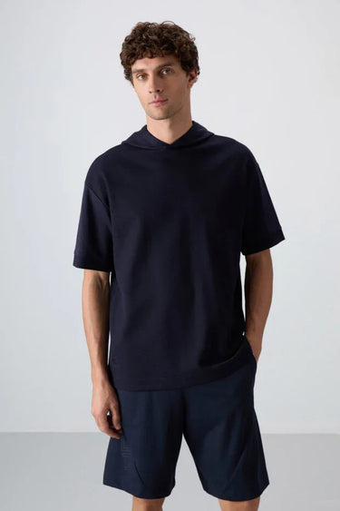 TOMMYLIFE Men's Oversize Fit Textured Cotton Basic T-Shirt