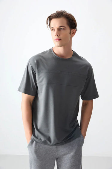 Light Blue Cotton Thick Soft Textured Oversize Fit Basic Men's T-Shirt