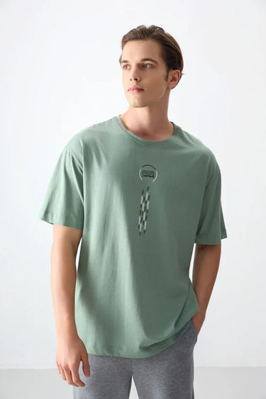 TOMMYLIFE Men's Printed Oversized Cotton T-Shirt with Soft Texture