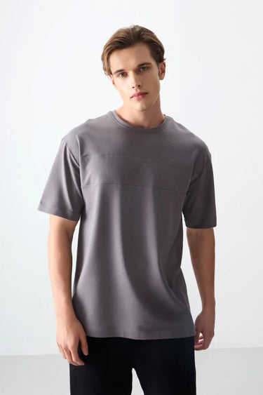 Light Blue Cotton Thick Soft Textured Oversize Fit Basic Men's T-Shirt